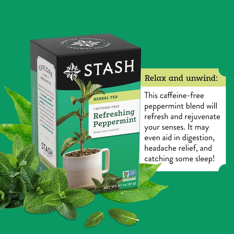 Stash Tea Peppermint Herbal Tea - Naturally Caffeine Free, Non-GMO