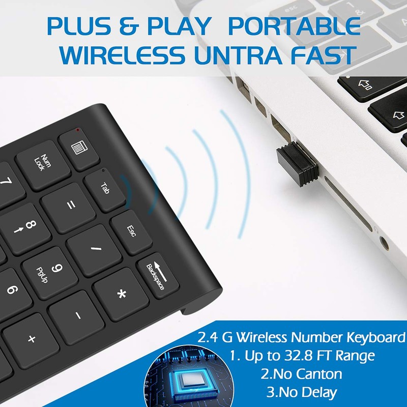 Foloda Wireless Number Pads, Numeric Keypad Numpad 22 Keys Portable