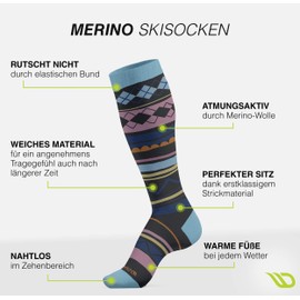 Diasports Ski Socks Men and Women Merino Stylish Thermal Socks for Snowboard and Ski Warm Ski Socks Made of Merino Wool Breathable Snowboard Socks for Winter Hipsters, Purple Rain
