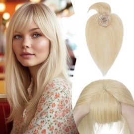 S-noilite Topper for Women Real Hair with Fringe 150% Density Toupee Hairpiece Real Hair Women's Hair Thickening for Thin Hair Mono Base 40 cm - 41 g #60 Platinum Blonde