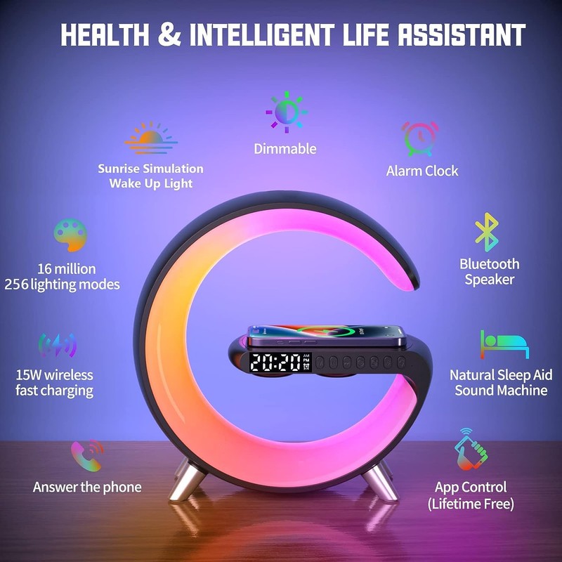 Atmosphere Lamp with Wireless Charger, Intelligent LED Table Lamp, Bluetooth