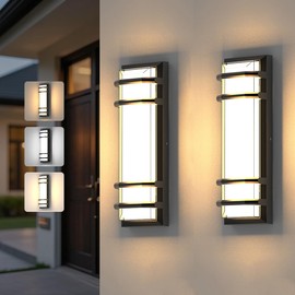 Cylutaes 2Pack Outdoor Wall Lights 16 Inch,Dimmable Exterior Wall Sconce,3000K-6000K Adjustable Color Temperature,IP65 Waterproof Black Porch Light for House,Garage,Patio,Garden,Backyard,Front Door