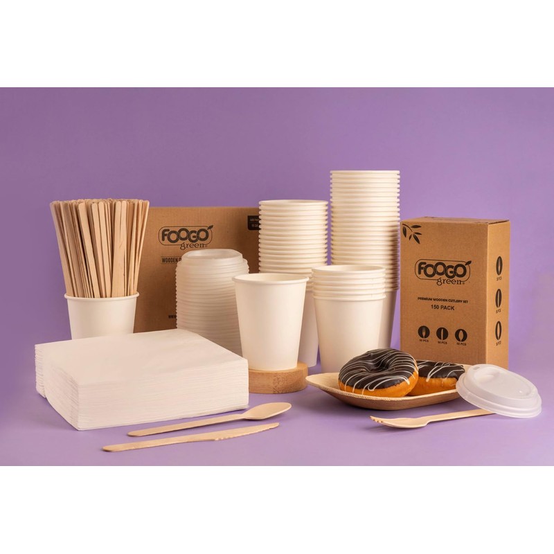 FOOGO Green 100x 8oz Disposable Paper Coffee Cups, FSC® Certified,