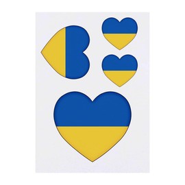 4 x 'Ukraine Flag Love Heart' Temporary Tattoos - Water Resistant, Skin-Safe, Non-Toxic Transfers, Mixed Sizes (TO00058432)