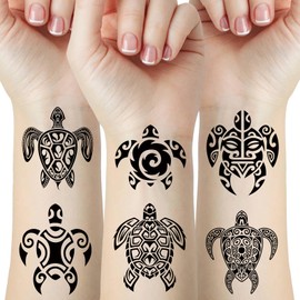 8 Sheets Turtle Temporary Tattoos Black Tribal Maori Sea Animal Birthday Party Supplies Favors Decorations Body Fake Tattoo Stickers For adult Men Women Make up
