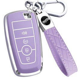 Key Fob Cover for Ford - Premium Soft TPU Shell Full Protection Case with Keychain, Fits Bronco Sport Maverick Ranger Explorer Expedition Escape Edge Mustang F150 F250 F350 Fusion, Purple 4-Button