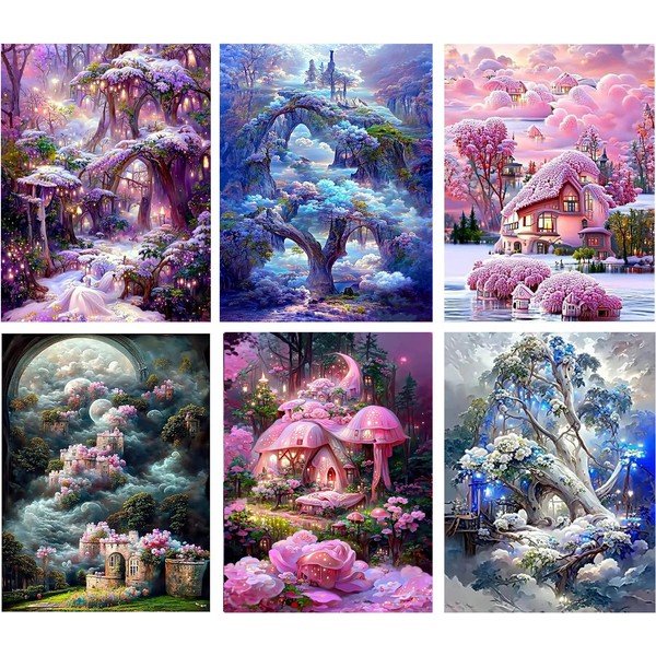 6 Pack Diamond Painting Kits for Adults - Diamond Art Kits with Accessories & Tools,Landscape 5D Paintings with Diamond Dots Full Drill Gem Art and Crafts DIY Gift and Home Decor 12X16inch