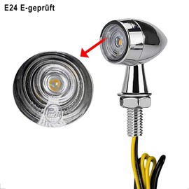 evermotor 12 V Mini LED Indicator Motorcycle E Approved, Chrome-Plated Motorcycle Indicator IP67 Waterproof (Pack of 2)