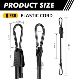 6 Pack Bungee Cords with Hooks，Upgraded Heavy Duty Outdoor Carabiner Bungee Cord，Black Elastic Bungee Straps Easy to Adjust (7"-65"), for Cargo, Camping, Bike Racks, Tents, Luggage