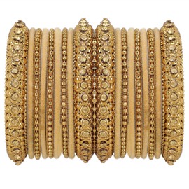 Efulgenz Indian Oxidized Gold Tone Bangle Bracelet Set for Women Velvet Bangle Set Boho Crystal Studded Bangles Wedding Fashion Statement Jewelry for Women