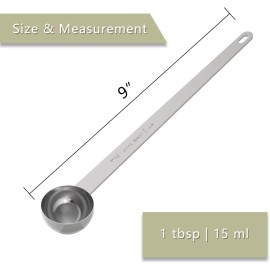 LEIFENY 1PCS 1 Tablespoon Coffee Scoop, 9" Long Handle Measuring Spoon, 1Tbsp, Silver