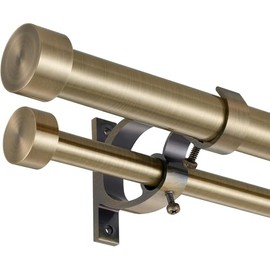 Lwiiom Double Blackout Curtain Rods 140 to 164 Inches (11.5-13.5 Feet),1-Inches Front and 5/9 Inches Back Adjustable End Cap Double Window Drapery Rod for Drapes and Curtains,Antique Bronze