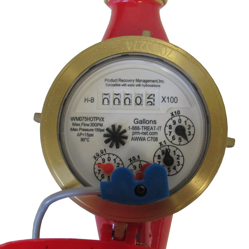 PRM 3/4 Inch Multi-Jet Brass Totalizing Hot Water Meter with