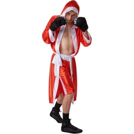 dressforfun Men’s Boxer Costume | Elasticated shorts | Hooded ring jacket | Incl. boxing gloves and belt (Red L | No. 301836)