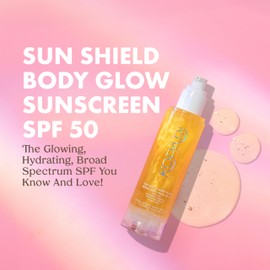 Kopari Sun Shield Body Glow | SPF 50 UV Protection Sheer Sunscreen Gold Shimmer Mica | Sweat and Water Resistant | Antioxidant Vitamin E Vegan Cruelty Free | Pack of 2