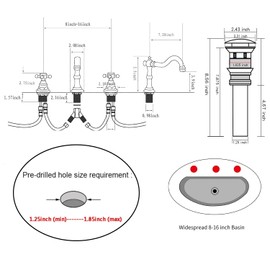 Brushed Gold Bathroom Faucet GGStudy 2 Handles 3 Holes Widespread Bathroom Sink Facuet Farmhouse Washingroom Faucet Mixer Tap