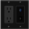 RiteAV 15A Power Outlet 1 Port USB-3 1 USBC Jack Decorative Wall Plate [Black]