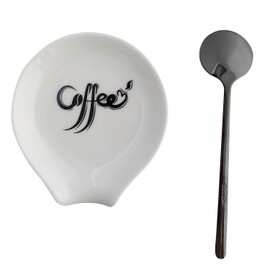 Coffee Spoon Rest, Small Ceramic Coffee Spoon Holder, Porcelain Spoon Holder, Ceramic Spoon Rest for Tablespoon,Teaspoon,Bar Spoon,Coffee Bar Accessories (Spoon Rest+Black Spoon)