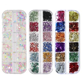 GZMAYUEN 3 Boxes Nail Glitter Flakes Nail Rhinestone Gold Flakes for Nails, Mermaid Flake Nail Glitter Sequins, Colorful Nail Crystal Rhinestone, Holographic Nail Gold Flakes for Nail Art Decoration