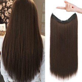 REECHO Invisible Wire Hair Extensions with Transparent Headband Adjustable Size Removable Secure Clips in Straight Secret Hairpiece for Women (16 Inch (Pack of 1), Dark Chocolate Brown)