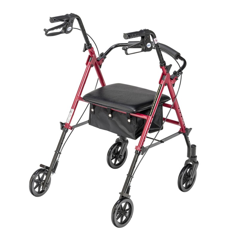 Drive Medical RTL10261RD Foldable Rollator Walker with Seat - Adjustable
