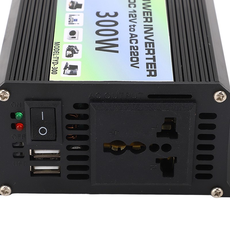 Power Inverter 300W 1 Universal Socket 2 USB Port Smart