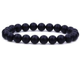 Keleny Natural 8mm Matt Black Agate Round Beads Stone Stretch Bracelet 7 Inch Unisex