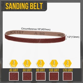 CoCud 1/2 x 18 Inch Sanding Belt, 15 Pcs 40/60/80/100/120 Grit Knife Sharpener Belts Work Sharpening for Belt Sander Knife Carving Tool Metal Working