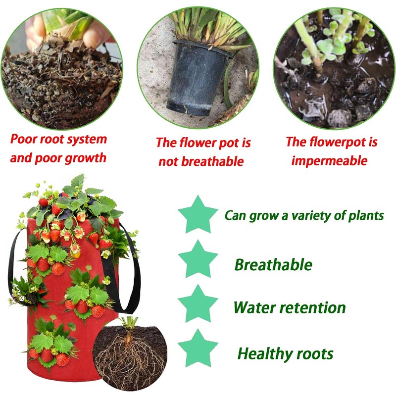 2-Pack Hanging Strawberry Grow Bags: Durable Planter Bags for Strawberries,
