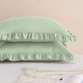LINENOVA Ruffled Pillow Cases Set of 2 - European Size 65×65cm - Ultra Soft Microfiber 2000TC Pillowcase - Pillow Cover with Envelope Closure - Sage Green