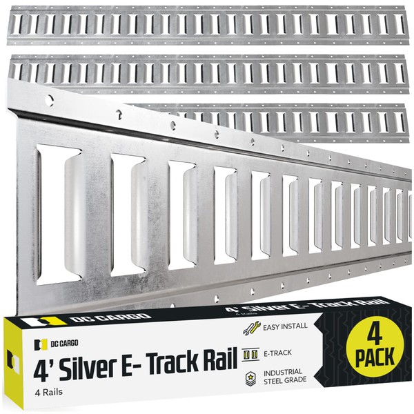 DC Cargo - E Track Tie Down Rail Kit 4' (4 Pack) for Garages, Vans, Trailers, Motorcycle Tie Downs, ATV Mountings - ETrack Bar Rails – Galvanized Steel - Secure Cargo & Heavy Loads Up to 2,000 lbs