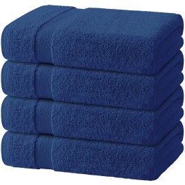 White Classic Bath Towels 27x54  Cotton Navy Blue Super Absorb Bathroom, Spa, Hotel, Gym 4/Pk