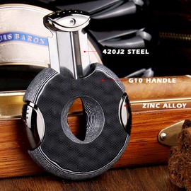 KEENSUN Round G10 V-Cut Cigar Cutter (White and Black 3D concave and Convex Surface),60 Ring Gauge, Ergonomic Design with Secure-Lock,2 Pack Set with Gift Box (Cigar Cutter and G10 Cigar Holder)