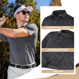 Polo Shirts for Men - Dry Fit Moisture Wicking Black Short Sleeve Performance Golf T Shirts for Casual Work Athletic