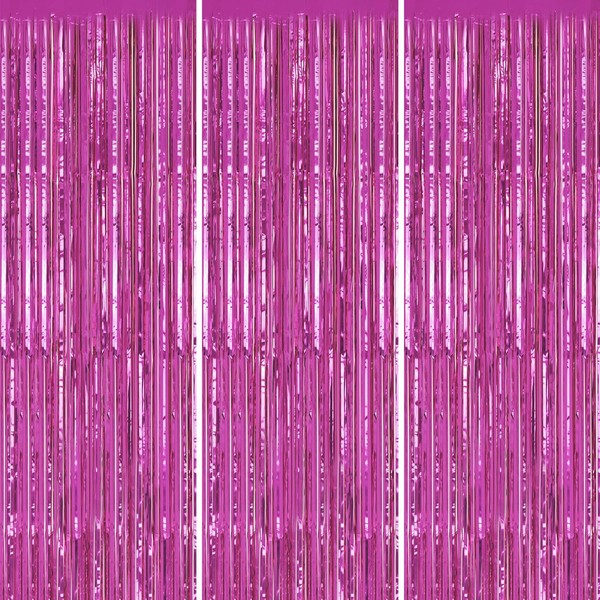 DECOCKRAT 3 Pack Foil Fringe Backdrop - Hot Pink Shiny