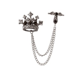 Knighthood Angel Wings Cross Black & Silver Crown with Layers Tassel Chain Lapel Pin Badge Coat Suit Jacket Wedding Gift Party Shirt Collar Accessories Brooch for Men