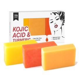 Turmeric Kojic Acid Soap, Kojie Acid Lightening Soaps for Dark Spots, Acne and Blackheads, Kojic Acid Soap for Face and Body, Deep Cleansing for Blemished Skin, 100 g x 3 Bars