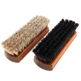 DELARA Two large, high-quality polishing brushes with 100% horsehair, colours silver grey and black, curved handle made of lacquered wood, made in Germany, multicoloured