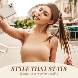 Tumurup Headbands for Women's Hair 8 Pcs Black Elastic Sports Headband Sweat Hair bands Soft Anti-Slip Wide Head Bands Adult Women Unisex Fashion Accessories for Running Makeup Skincare Cycling Yoga