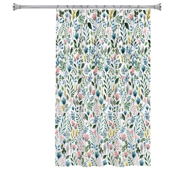 Splash Home Sia Floral Design, 100% Polyester Fabric Shower Curtain, Hotel Quality, for Bathroom Showers and Bathtubs, Washable Cloth Liner, 70 x 72 Inches- Multi-Colored/Green
