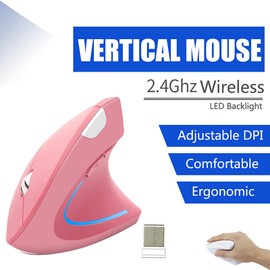 JieruiDeng Vertical Mouse, 2.4G Wireless Ergonomic Optical Mouse 800/1200 /1600 DPI 6 Buttons Right Handed Gaming Mice for Laptop, Desktop, PC, MacBook (Pink)