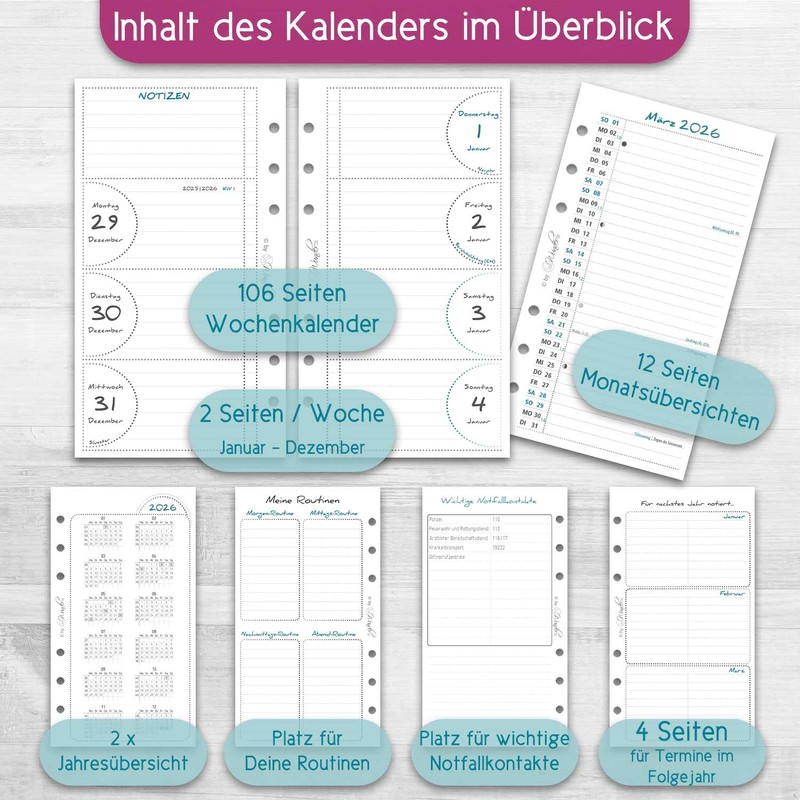 SinnWunder Premium Calendar Inserts 2026 - Weekly Calendar - 1