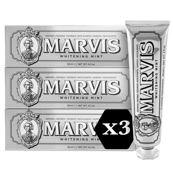 Marvis Whitening Mint Toothpaste, 3 × 85 ml, Whitening Toothpaste Promotes Natural Teeth Whitening, Toothpaste Removes Plaque & Gives Long-Lasting Freshness