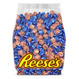 ReesesPeanut Butter Miniature Cups 4th of July Candy - 95 Pieces Patriotic Chocolate Individually Wrapped in Red White and Blue Foils - Reese Miniature Peanut Butter Cups Bulk - Red White and Blue Candy Bulk Bag for July 4 Celebration - 2 Pounds