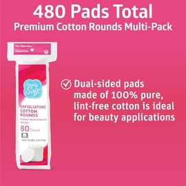 Simply Soft - Almohadillas redondas de algodón con doble textura, hipoalergénicas, exfoliantes, 80 unidades (paquete de 6)