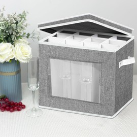 homyfort Grey Stemware Storage Case Organizer - Hard Shell Champagne Flute Storage Box with Dividers for 12 Crystal Glasses