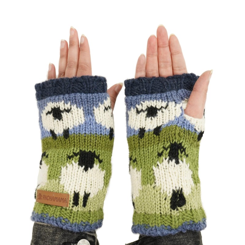 Pachamama Women Wool Hand Warmers Fleece Lined Handknitted Sheep Multicoloured