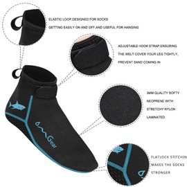 OMGear Water Socks Neoprene Socks Beach Booties Shoes 3mm Glued Blind Stitched Anti-Slip Wetsuit Boots Fin Swim Socks (3mm Low Cut/Aqua, XS(Men 5-6,Women 4-6))