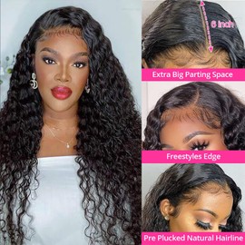 SNJON 30 Inch Lace Front Wig Human Hair 13x6 Wet and Wavy Lace Front Wigs Human Hair Water Wave Lace Front Wigs Curly Wigs for Women Human Hair Pre Plucked Natural Color 180 Density (30 Inch)