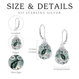 Peridot/Moonstone/Purple Crystal Dangle Earrings Sterling Silver Filigree Drop Dangle Earrings Peridot Jewelry Gifts for Women, 1, Sterling Silver, No Gemstone